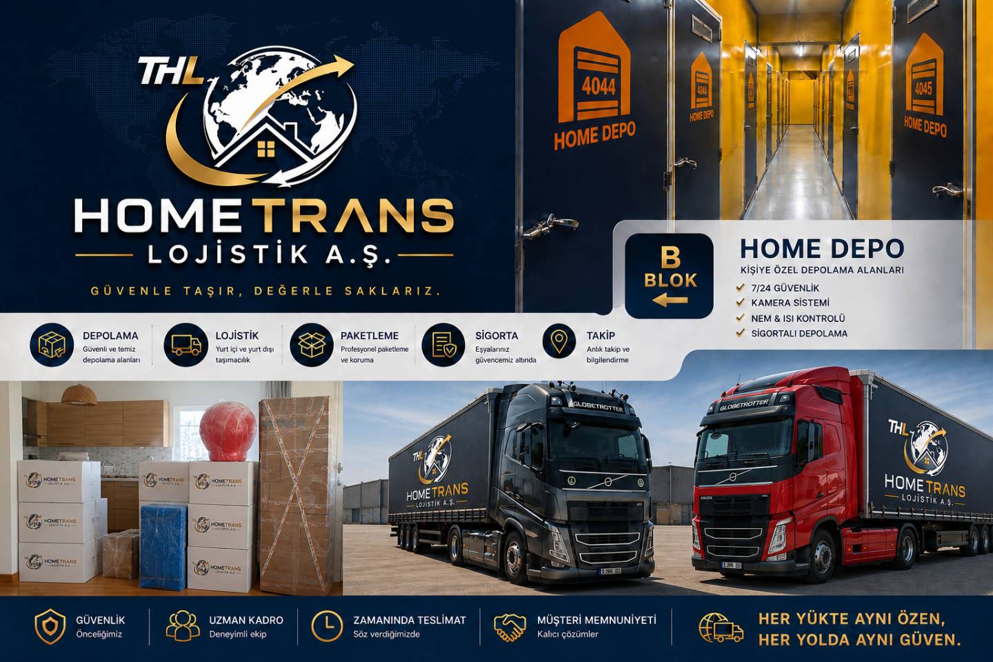 THL Hometrans Lojistik A.Ş. – Güvenin, Hızın ve Profesyonelliğin Adresi

Günümüzün hızla değişen ticaret dünyasında güvenilir bir lojistik çözüm ortağına sahip olmak, bireyler ve işletmeler için büyük önem taşımaktadır. THL Hometrans Lojistik A.Ş., modern taşımacılık anlayışı, profesyonel ekibi ve müşteri memnuniyetini esas alan hizmet politikasıyla sektörde fark yaratan firmalar arasında yer almaktadır.

Evden eve nakliyat, ofis taşımacılığı, eşya depolama, şehir içi ve şehirler arası taşımacılık ile uluslararası lojistik hizmetlerinde kalite standartlarını ön planda tutan THL Hometrans, her müşterisine özel çözümler sunmaktadır. Taşınma sürecinin yalnızca eşyaların bir noktadan diğerine ulaştırılması olmadığının bilinciyle hareket eden firma, planlama aşamasından teslimata kadar tüm süreci titizlikle yönetmektedir.

Modern araç filosu, deneyimli personeli ve gelişmiş lojistik altyapısı sayesinde eşyalar güvenli ambalajlama teknikleriyle korunarak zamanında teslim edilmektedir. Hassas, değerli ve özel taşınması gereken eşyalar için uygulanan profesyonel paketleme sistemleri sayesinde müşteriler güven içinde hizmet alabilmektedir.

THL Hometrans’ın sunduğu depolama hizmetleri de güvenlik ve kalite odaklıdır. Modern depolama alanlarında eşyalar düzenli olarak korunurken, hijyen ve güvenlik standartları en üst seviyede tutulmaktadır. Kısa veya uzun süreli depolama ihtiyaçlarında müşterilere esnek çözümler sunulmaktadır.

Uluslararası lojistik alanında ise THL Hometrans, güçlü iş ortakları ve profesyonel operasyon ağı sayesinde sınırları aşan taşımacılık hizmetleri sunmaktadır. Gümrük süreçlerinden teslimata kadar tüm operasyonlar uzman ekipler tarafından takip edilerek müşterilerin yükleri güvenle hedef noktaya ulaştırılmaktadır.

Müşteri memnuniyetini temel ilke olarak benimseyen THL Hometrans Lojistik A.Ş., kaliteli hizmet anlayışı, şeffaf fiyat politikası ve çözüm odaklı yaklaşımıyla sektörde güvenilir bir marka olmayı hedeflemektedir. Her taşımada aynı özen, aynı kalite ve ay